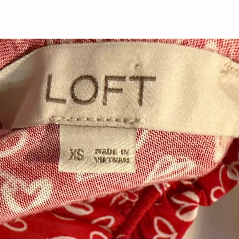 Loft Red Heart Print Ruffle Sleeve Blouse XS Lightweight Flowy Top - Picture 4 of 5
